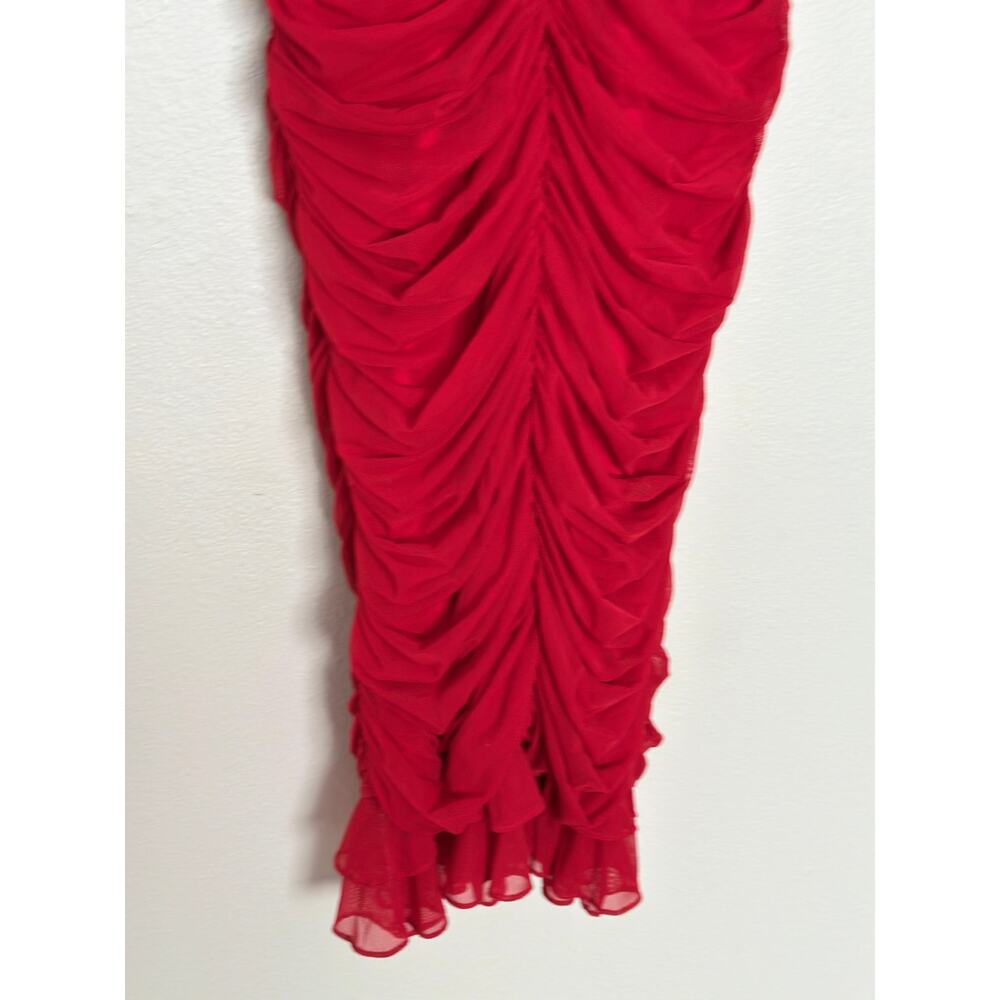 Gorgeous Vintage Tadashi Shoji M Red Ruched Halter Midi Cocktail Bodycon Dress - Picture 5 of 7